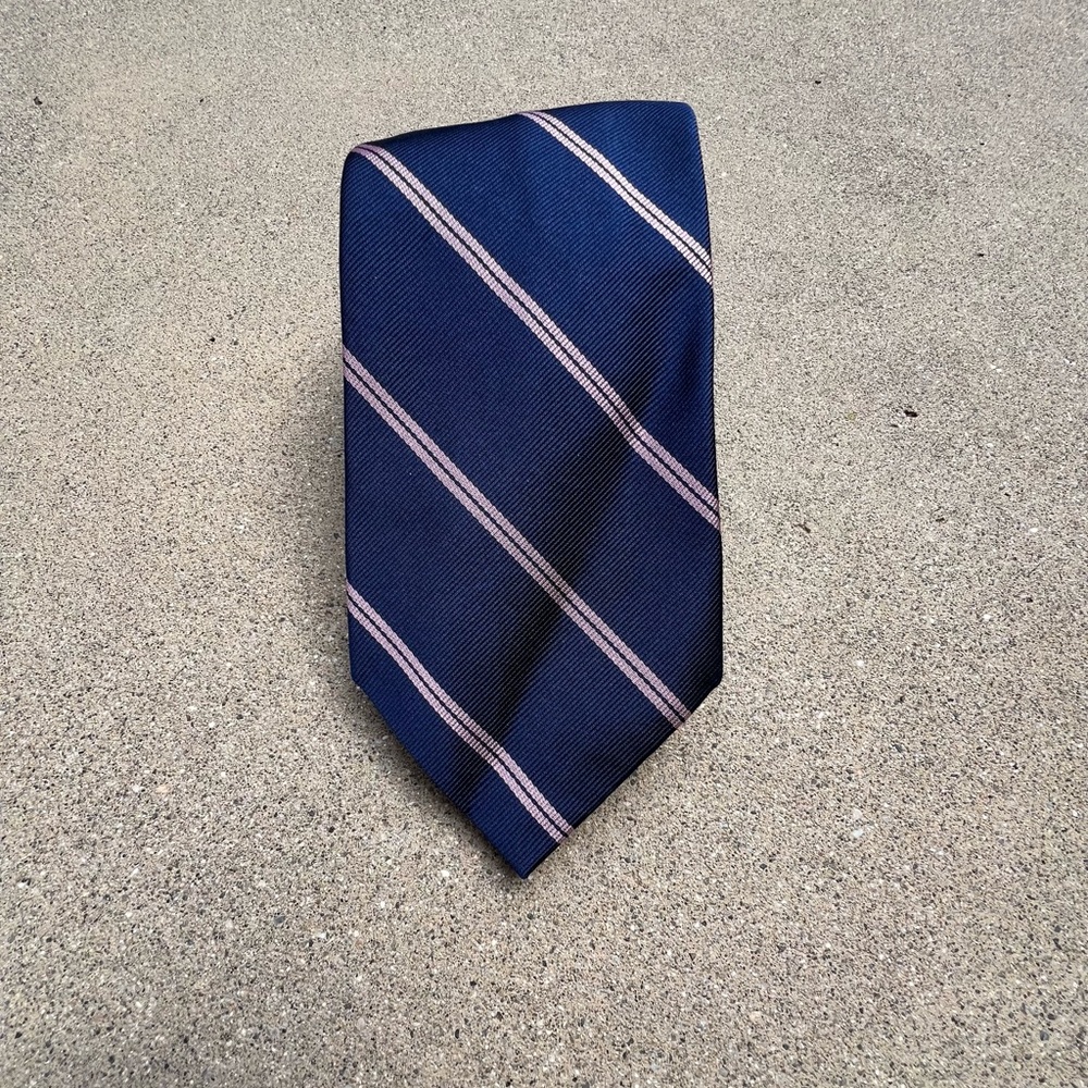 Polo Ralph Lauren Navy Pink Mauve Striped Silk Tie Necktie